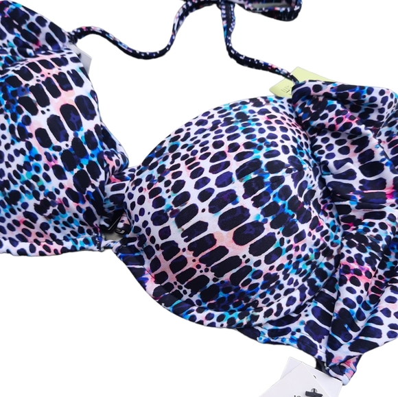 Sundazed Bikini Top Swimsuit Criss Cross Halter Multi Way 36B Print NEW - Picture 3 of 13